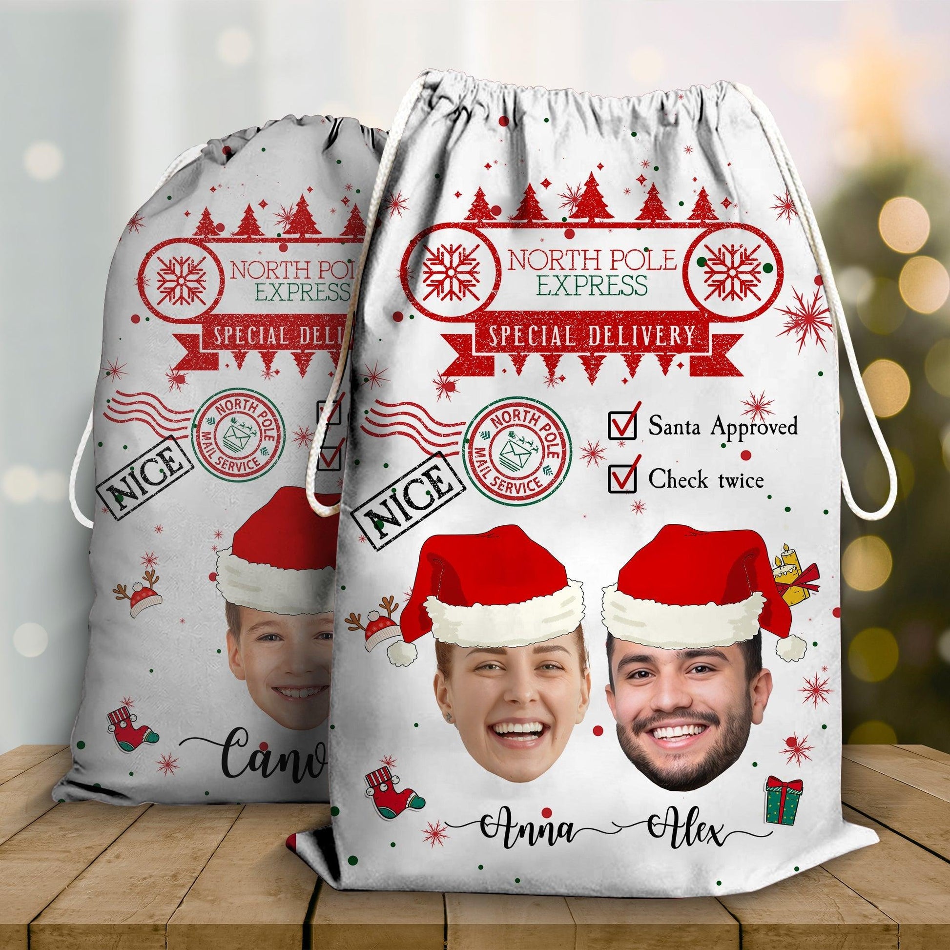 Santa Checked Twice Christmas Bag - Personalized Custom Sack