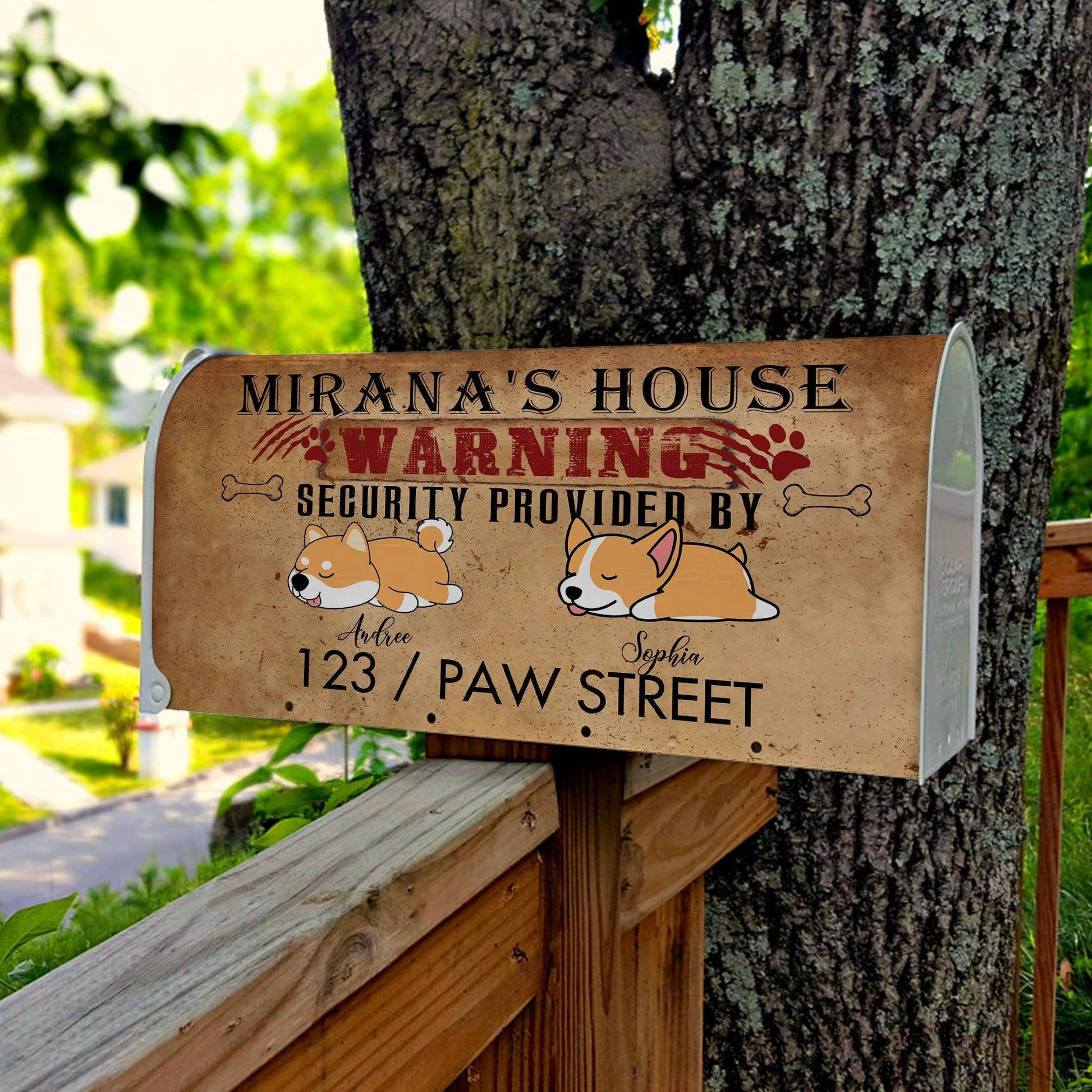 Personalized Mailbox Sign - Warning House Security Provided By Dogs