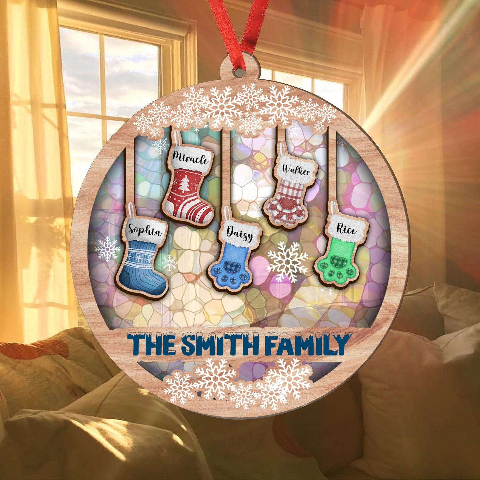 Family Stocking Suncatcher - Personalized Custom Suncatcher Gift