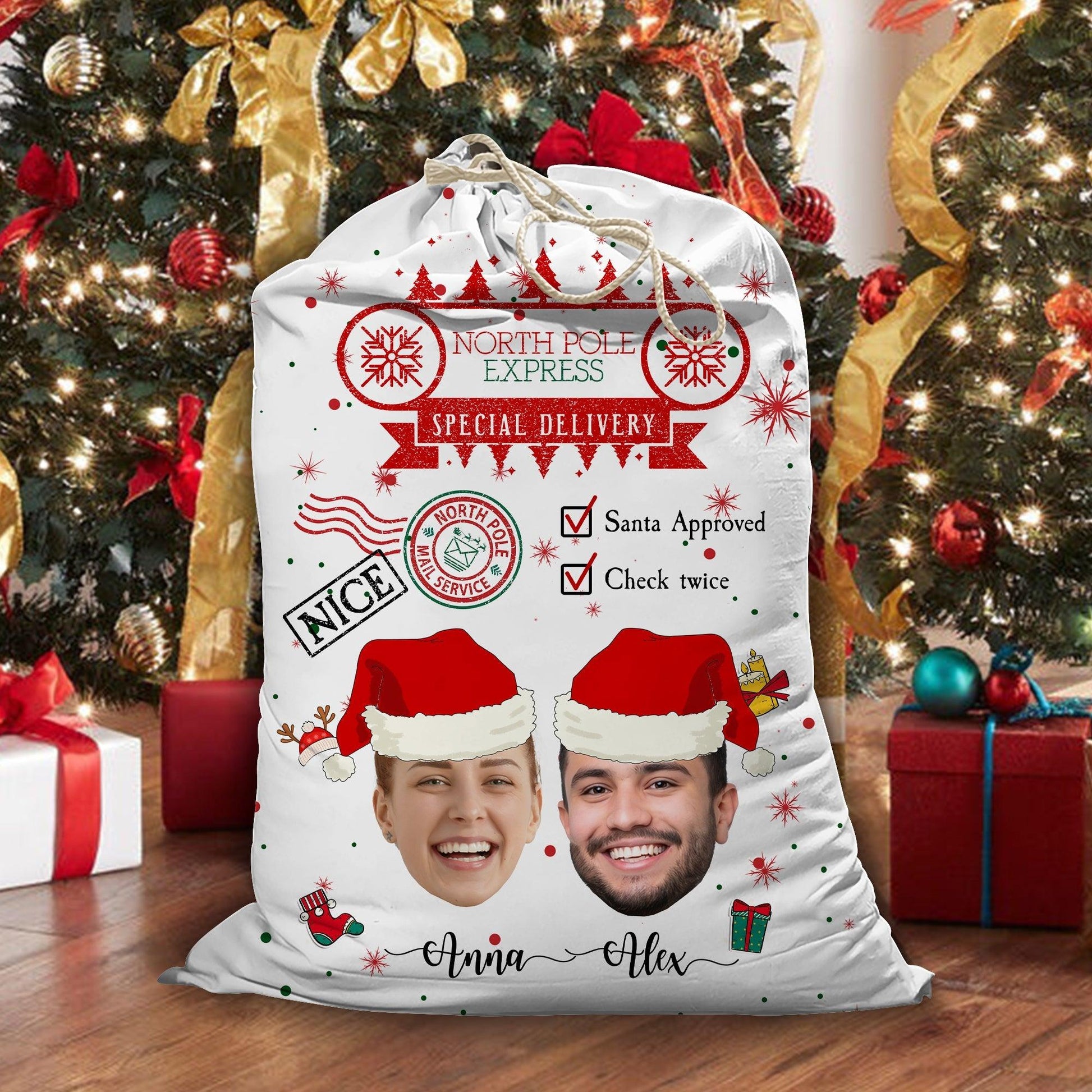 Santa Checked Twice Christmas Bag - Personalized Custom Sack