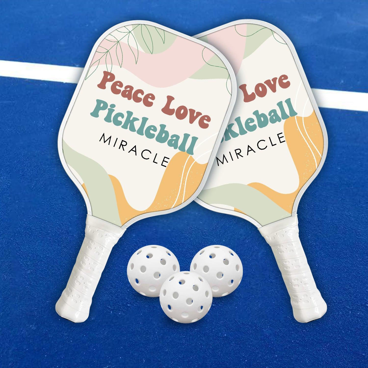 Peace Love Pickleball Personalized Custom Name - Pickleball Paddle