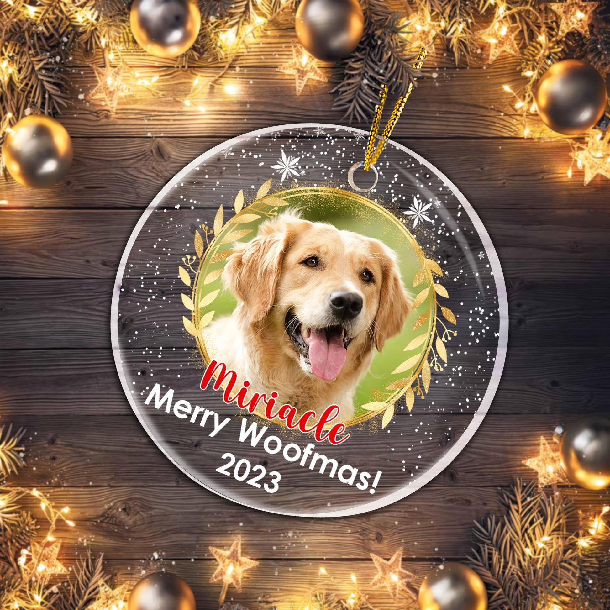 Merry Woofmas! Personalized Circle Acrylic Ornament - Dog Lovers