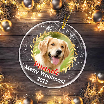 Merry Woofmas! Personalized Circle Acrylic Ornament - Dog Lovers