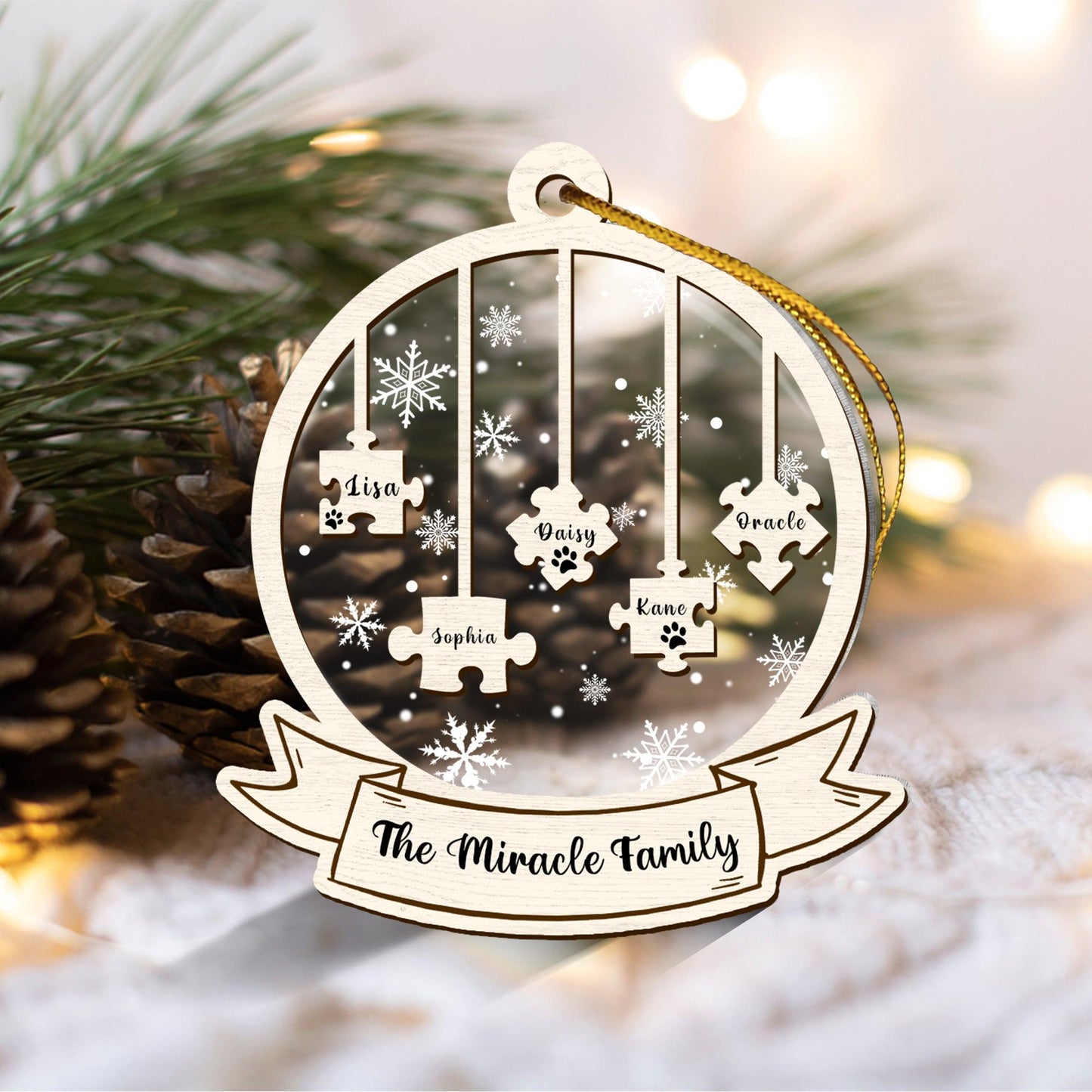 Family Puzzle Ornament - Custom Wood & Acrylic Design