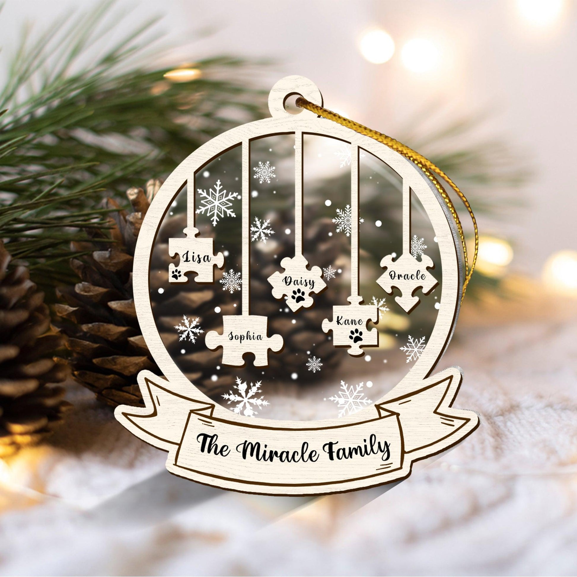 Family Puzzle Ornament - Custom Wood & Acrylic Design