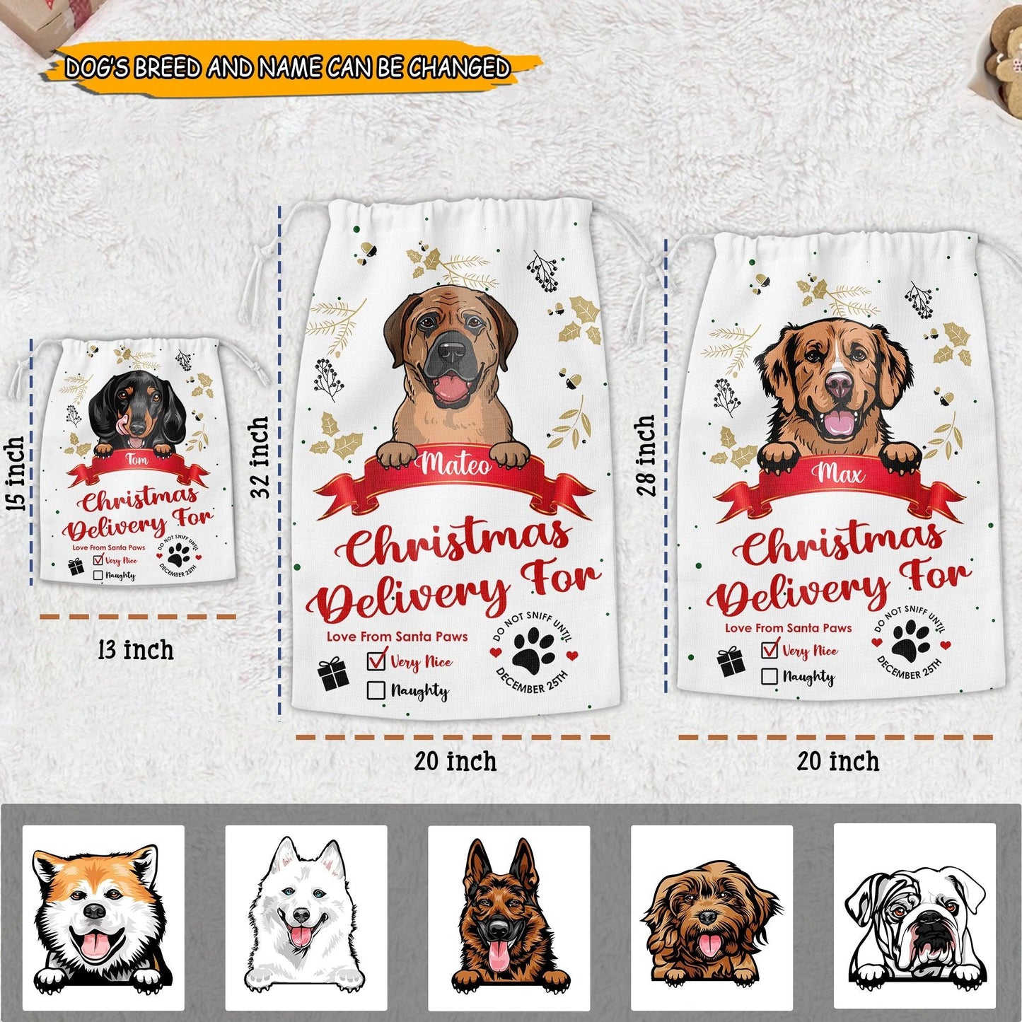 Personalized Dog Santa Christmas Sack Gift For Pet Lovers