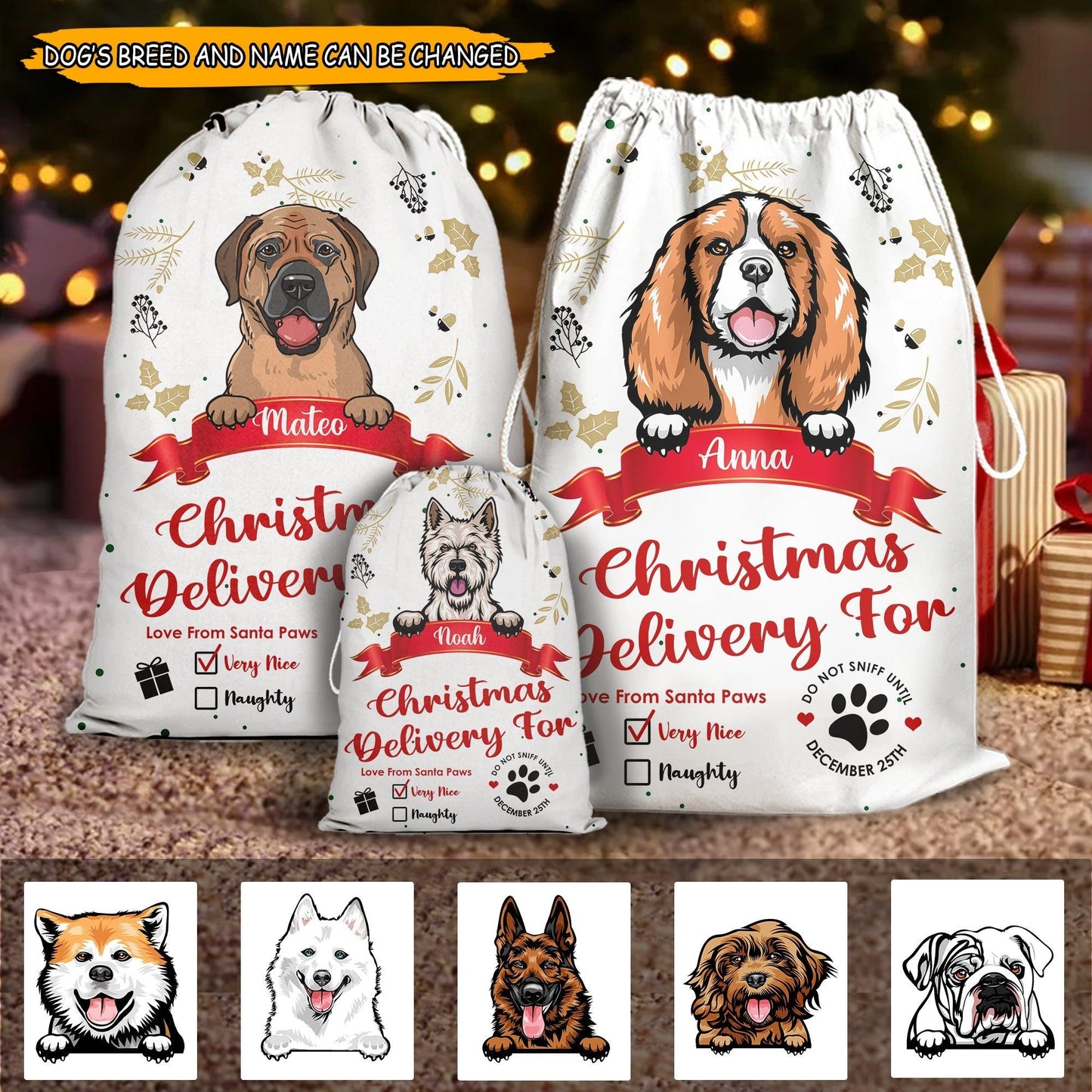 Personalized Dog Santa Christmas Sack Gift For Pet Lovers