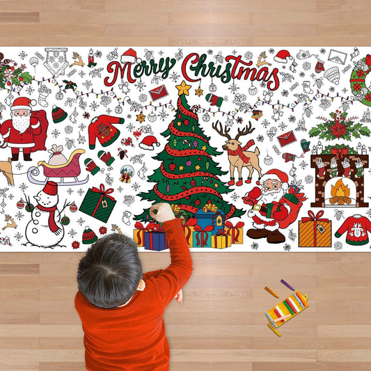 Xmas Giant Coloring Poster/Tablecloth-Christmas Crafts for Kids & Parents-30 x 72 Inches Jumbo Paper Coloring Banner Kids Gifts