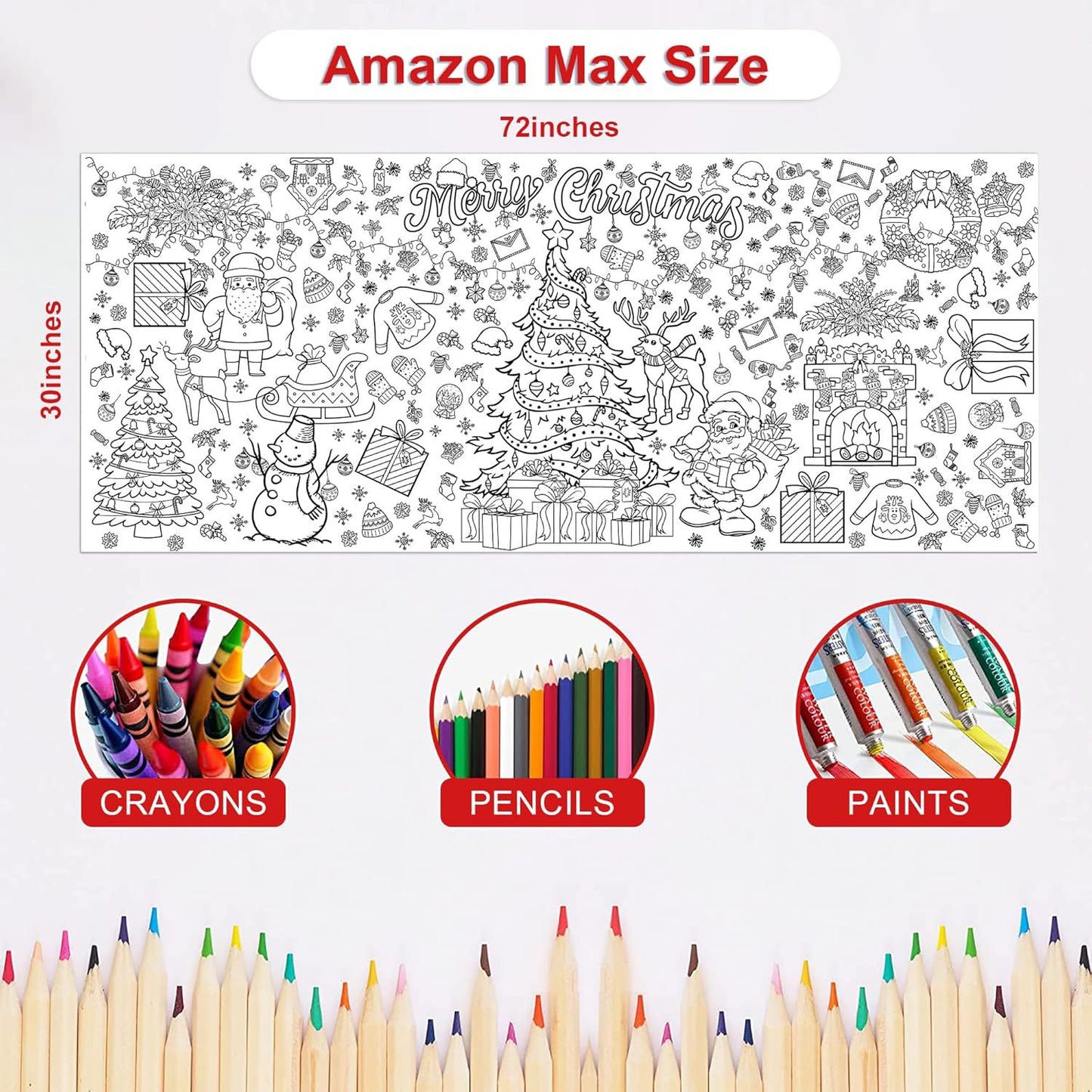 Xmas Giant Coloring Poster/Tablecloth-Christmas Crafts for Kids & Parents-30 x 72 Inches Jumbo Paper Coloring Banner Kids Gifts