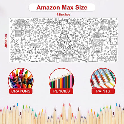 Xmas Giant Coloring Poster/Tablecloth-Christmas Crafts for Kids & Parents-30 x 72 Inches Jumbo Paper Coloring Banner Kids Gifts