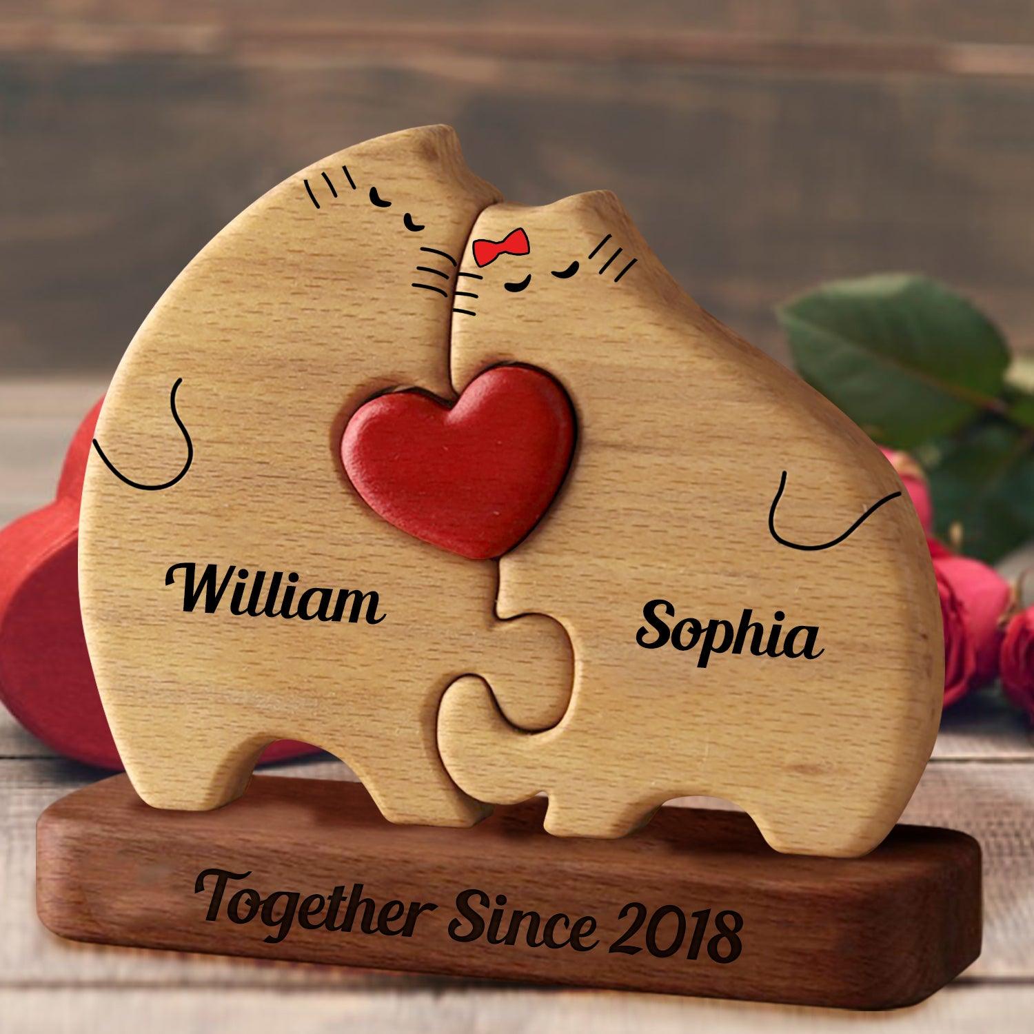 Personalized Wooden Cats Couple Puzzle - Wooden Pet Carvings