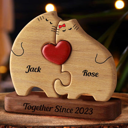 Personalized Wooden Cats Couple Puzzle - Wooden Pet Carvings