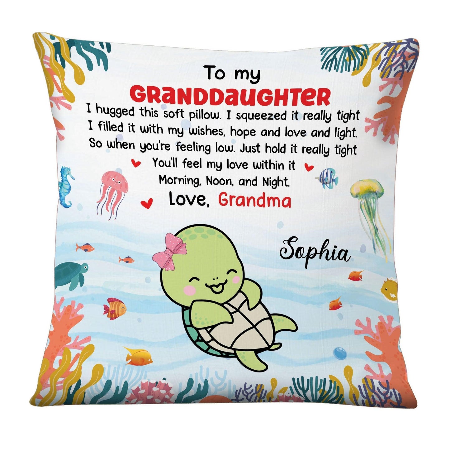 Personalized Custom Icon Turtle Hug This Pillow, Gift For Granddaughter, Gift For Grandson