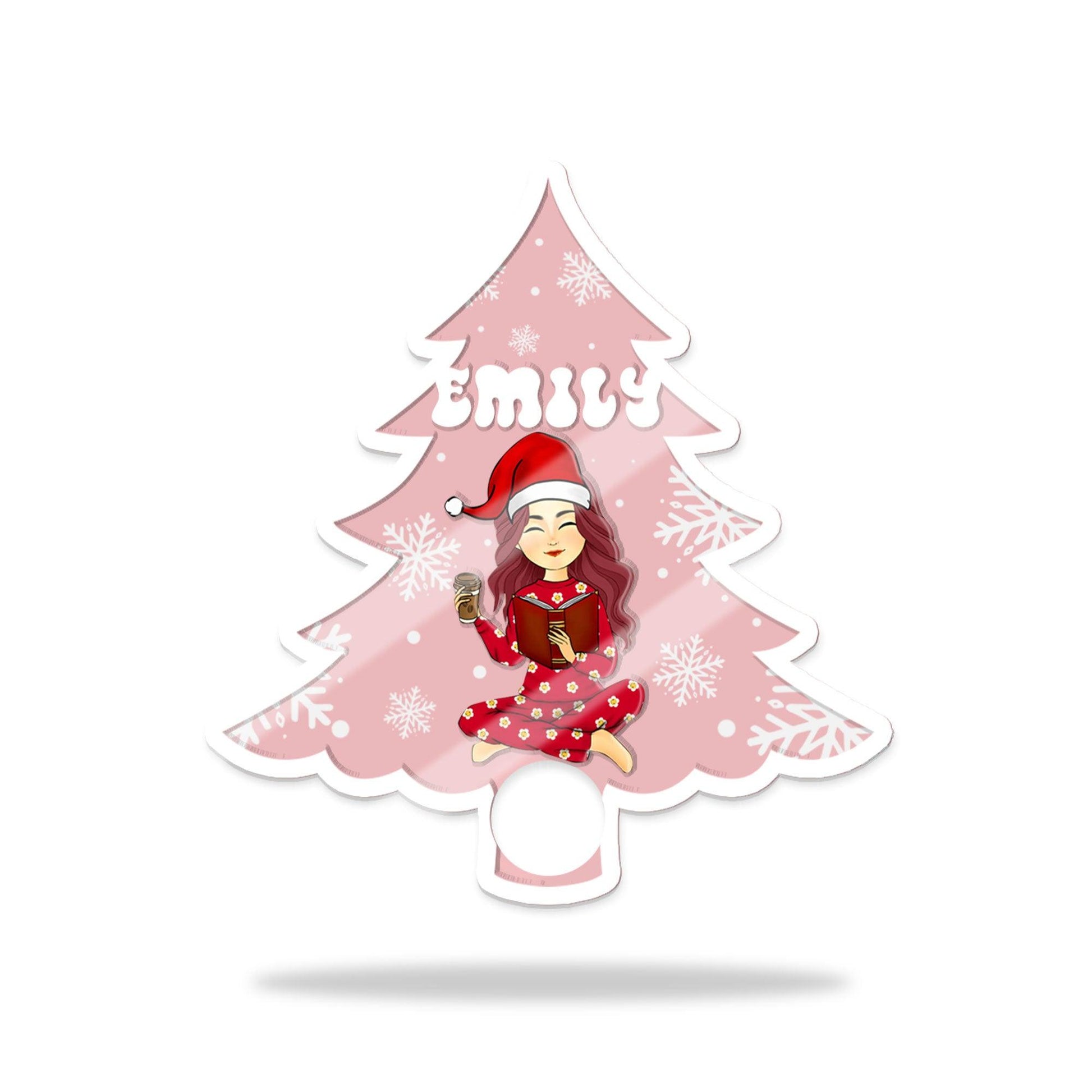 Christmas Tumbler Topper - Reading Girl Beside Christmas Tree