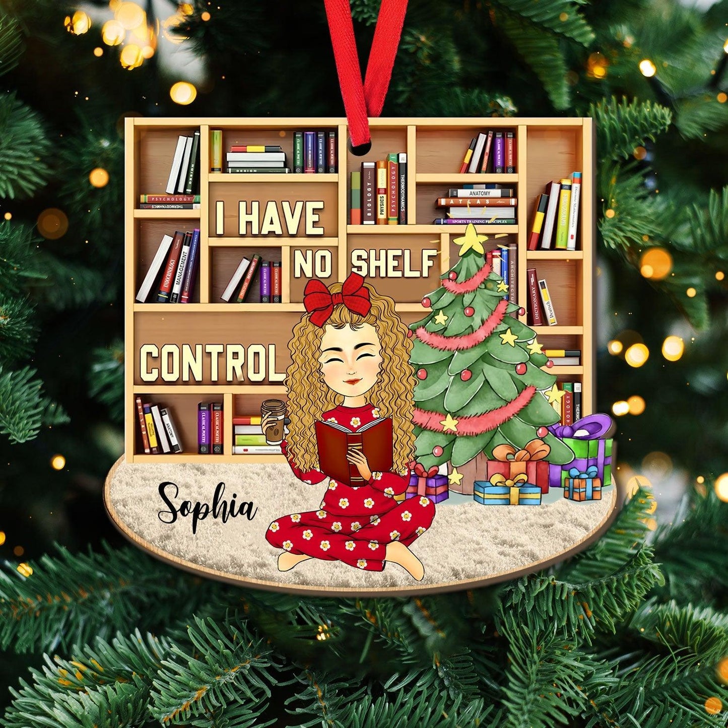 Reading Girls On Christmas Love Books - Custom Wood Ornament