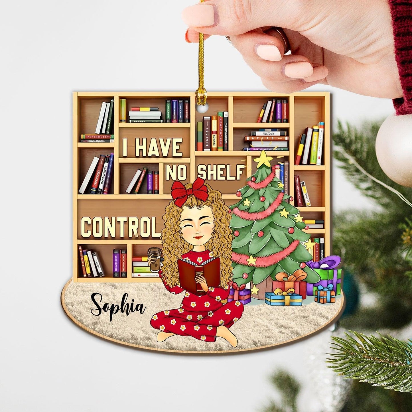 Reading Girls On Christmas Love Books - Custom Wood Ornament