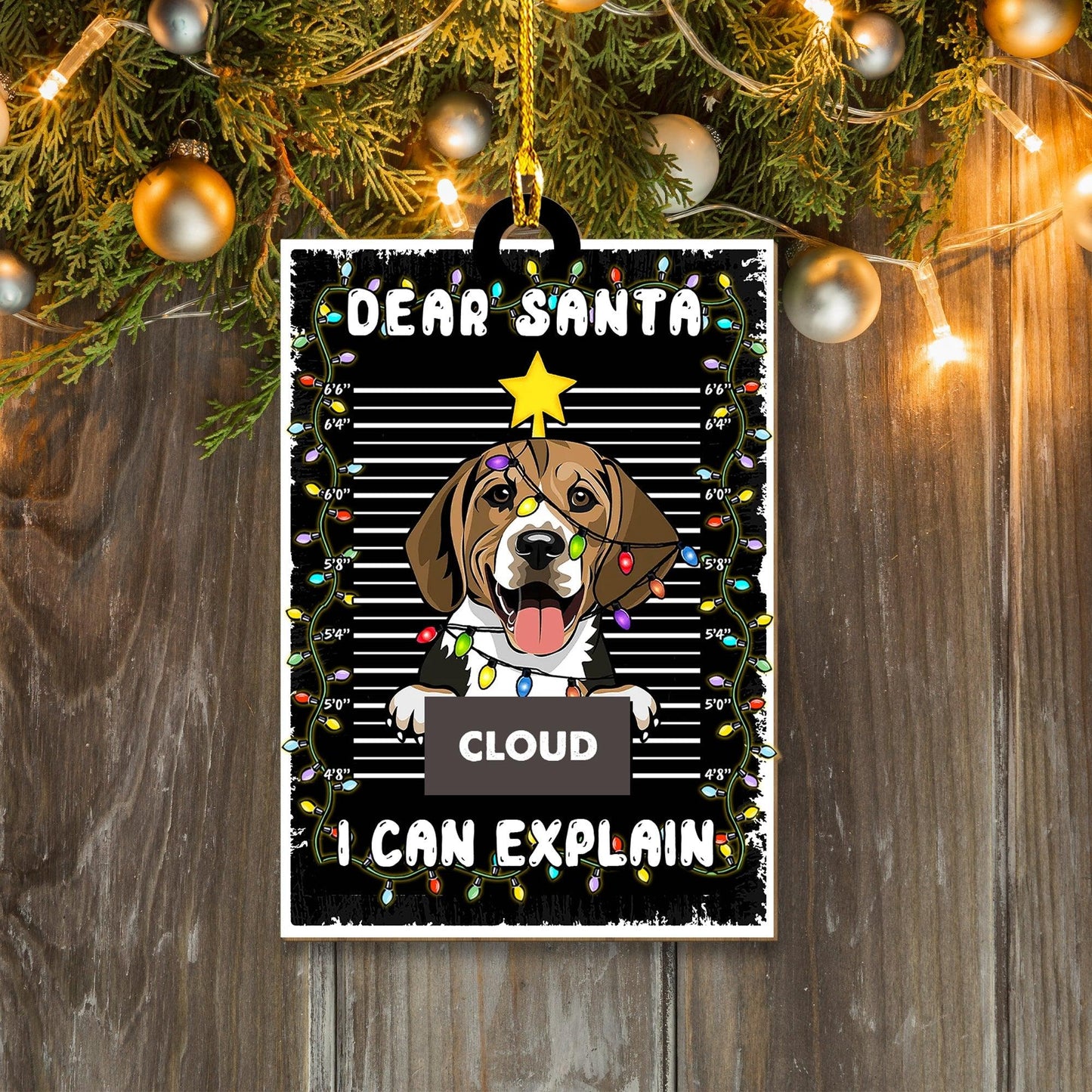 Santa Bad Dogs Crime Lustiges Weihnachtsgeschenk für Hundeliebhaber - Holzornament in individueller Form - 1 Lagenholzornament 
