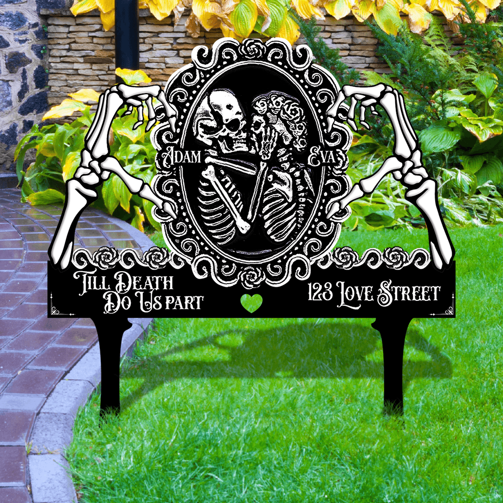 Skull Couple Till Death Garden Metal Sign - Custom Gift