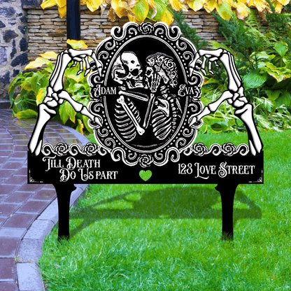 Skull Couple Till Death Garden Metal Sign - Custom Gift