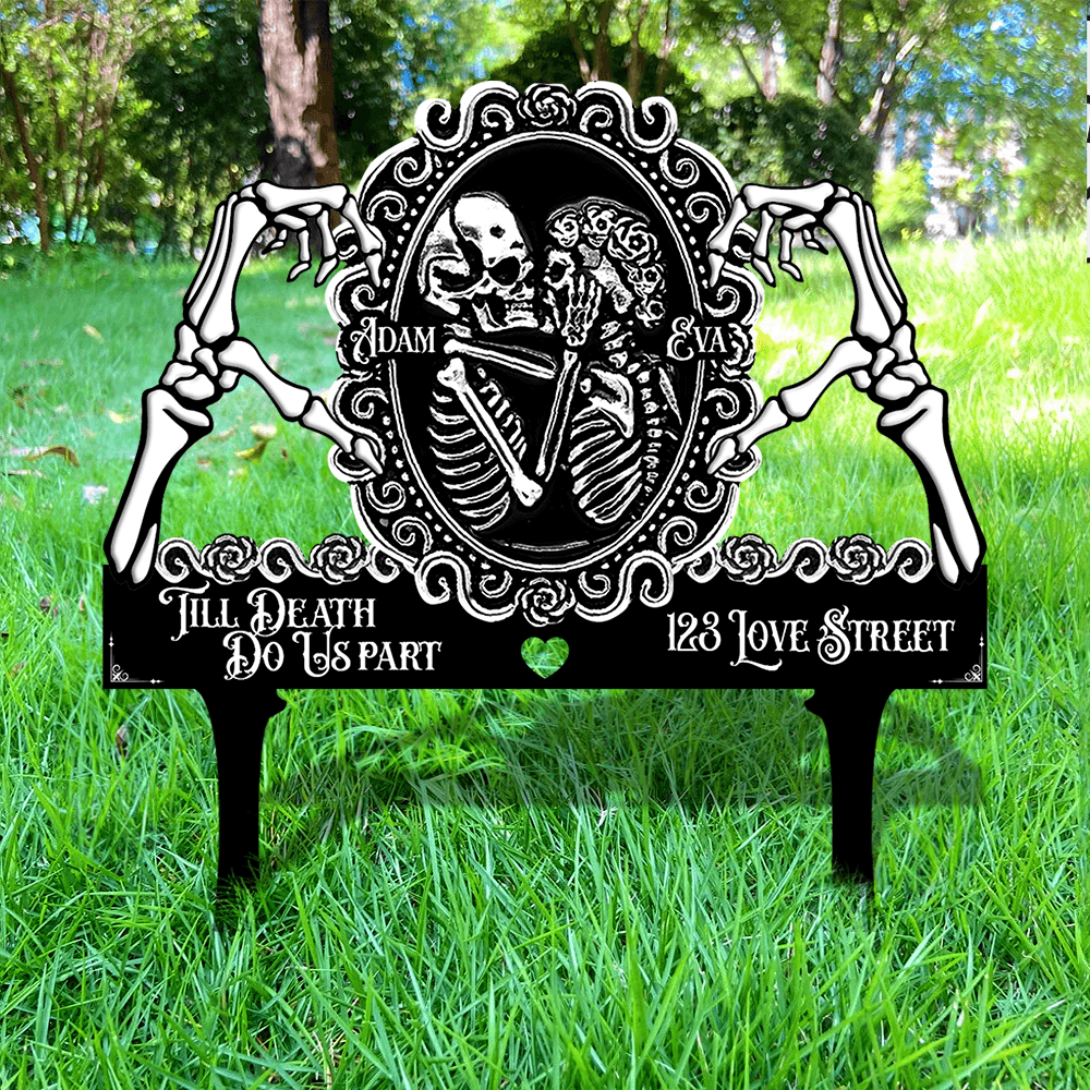Skull Couple Till Death Garden Metal Sign - Custom Gift
