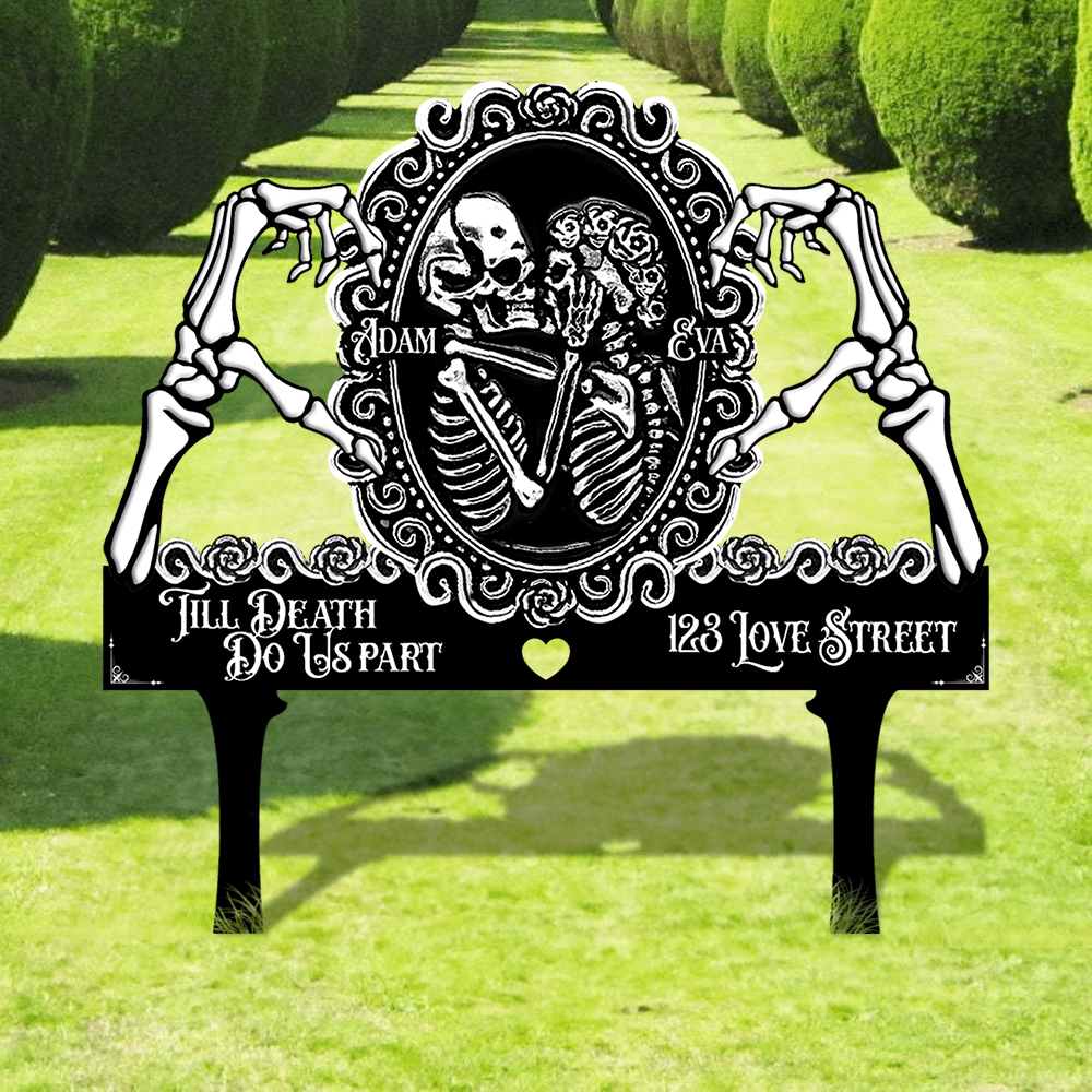 Skull Couple Till Death Garden Metal Sign - Custom Gift