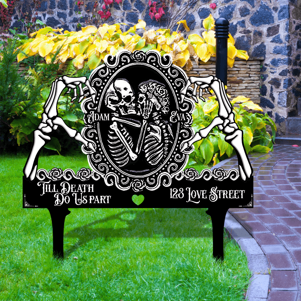 Skull Couple Till Death Garden Metal Sign - Custom Gift