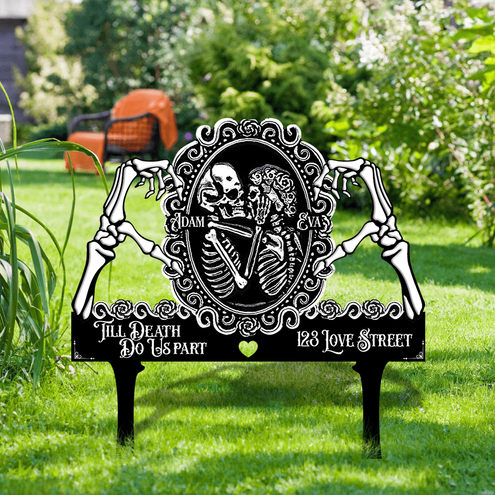 Skull Couple Till Death Garden Metal Sign - Custom Gift