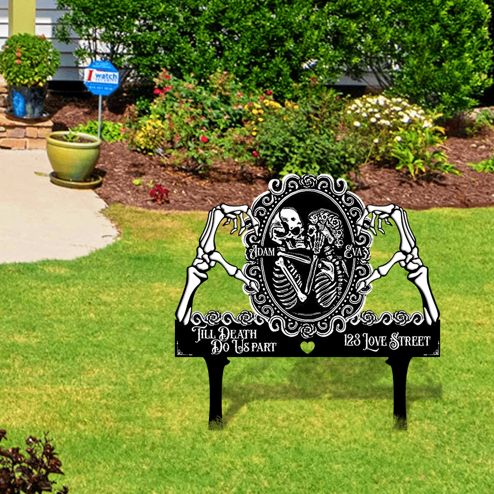 Skull Couple Till Death Garden Metal Sign - Custom Gift