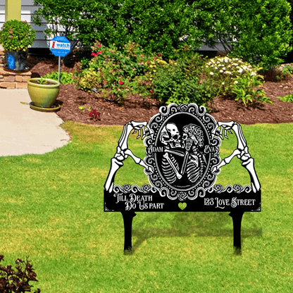 Skull Couple Till Death Garden Metal Sign - Custom Gift