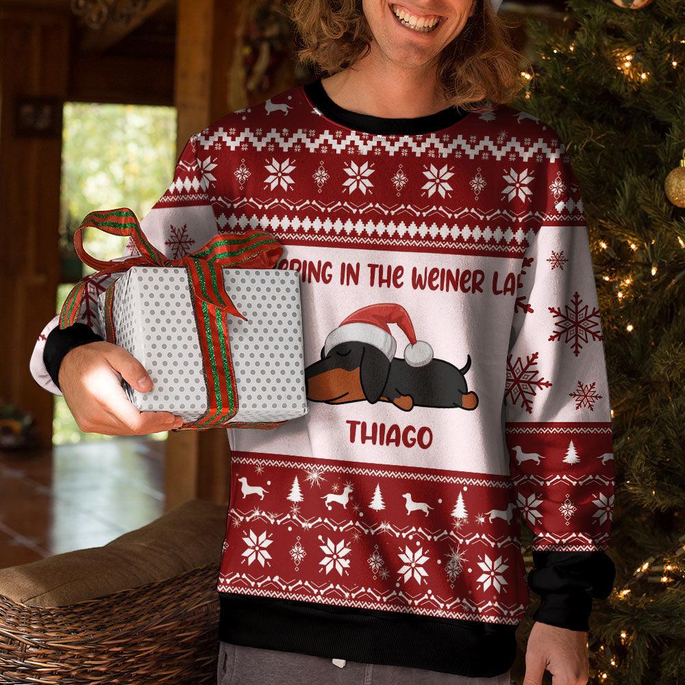 Sleeping In The Weiner Land - Ugly Christmas Sweatshirt Gift