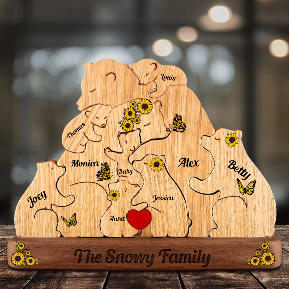 Sunflower Bear Family Puzzle - Wooden Bears Family - Pet Carvings Gift