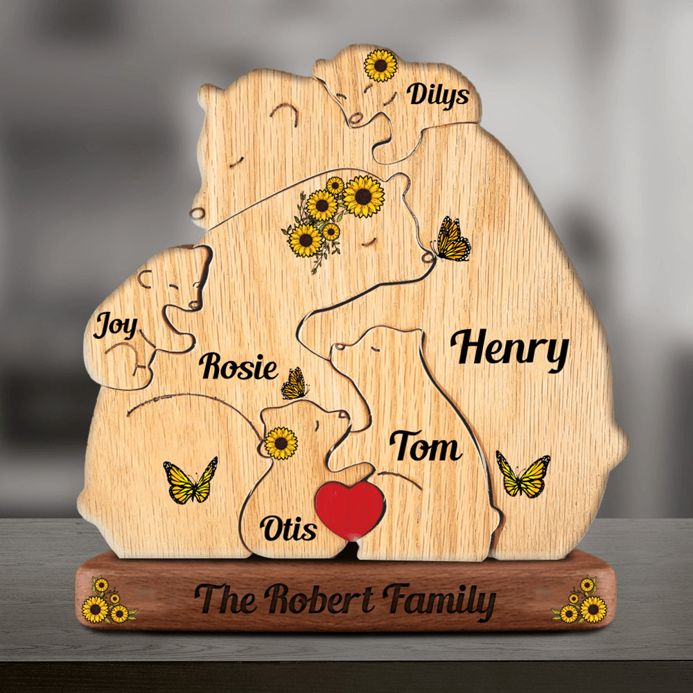 Sunflower Bear Family Puzzle - Wooden Bears Family - Pet Carvings Gift