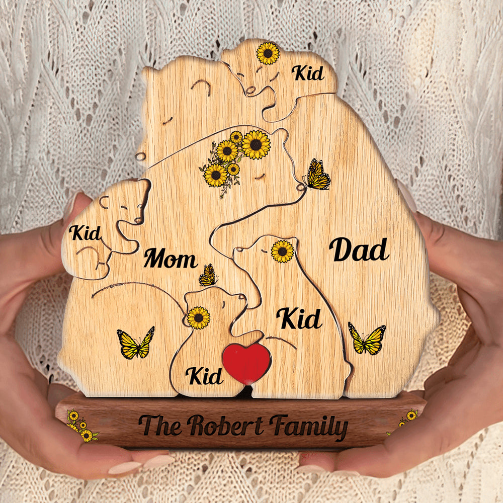 Sunflower Bear Family Puzzle - Wooden Bears Family - Pet Carvings Gift