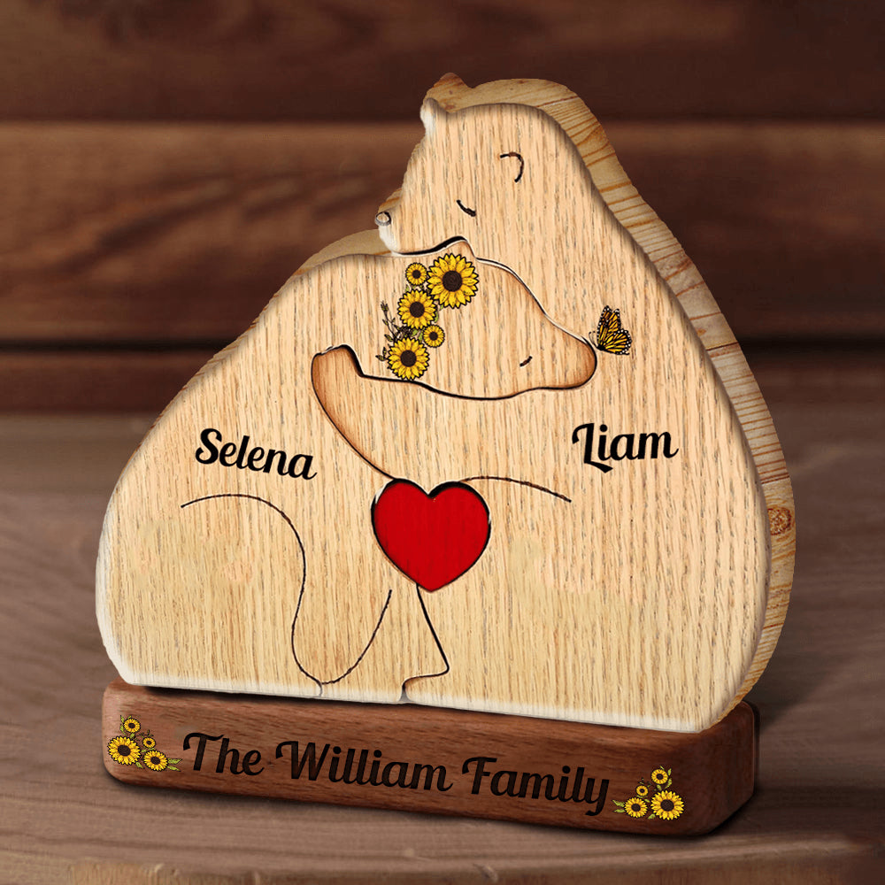 Sunflower Bear Family Puzzle - Wooden Bears Family - Pet Carvings Gift