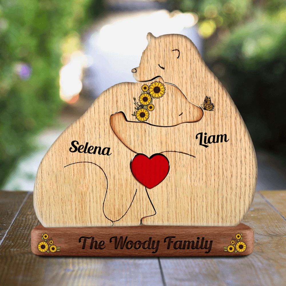 Sunflower Bear Family Puzzle - Wooden Bears Family - Pet Carvings Gift