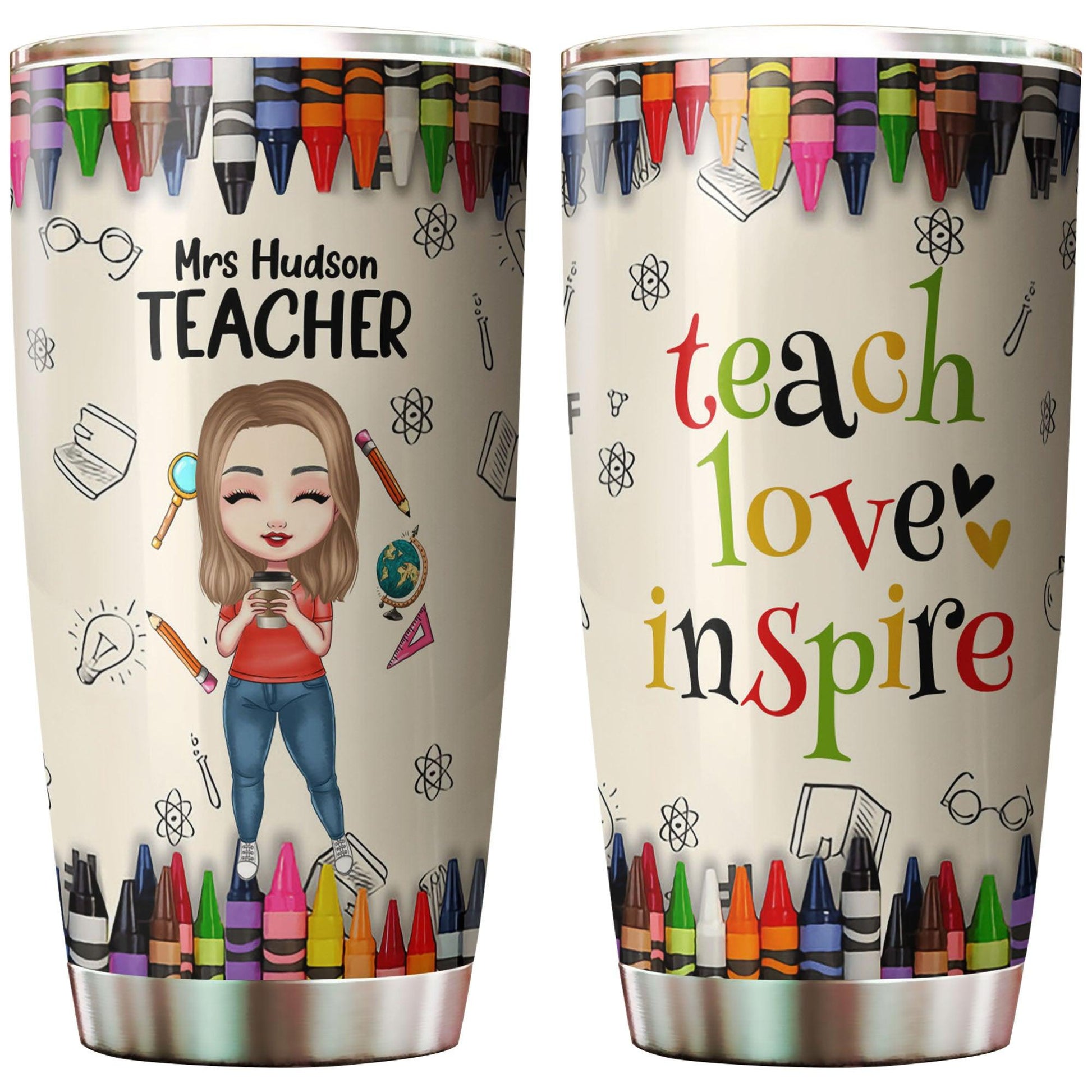 Personalized Teacher Teach Love Inspire Tumbler - Gift Idea