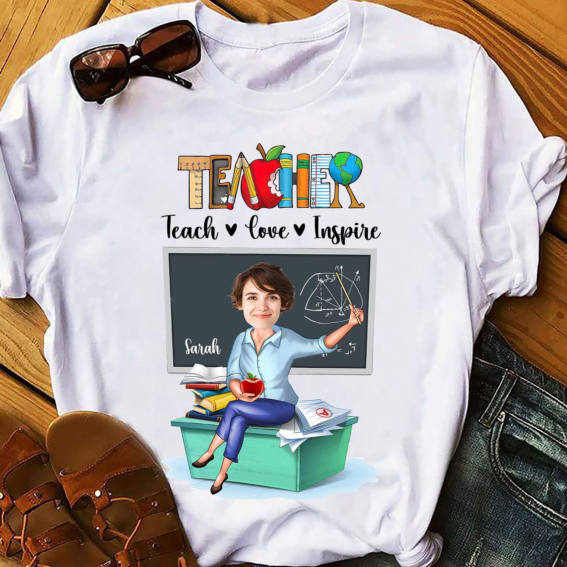 Personalized Teacher T-Shirt - Teach Love Inspire Funny Gift