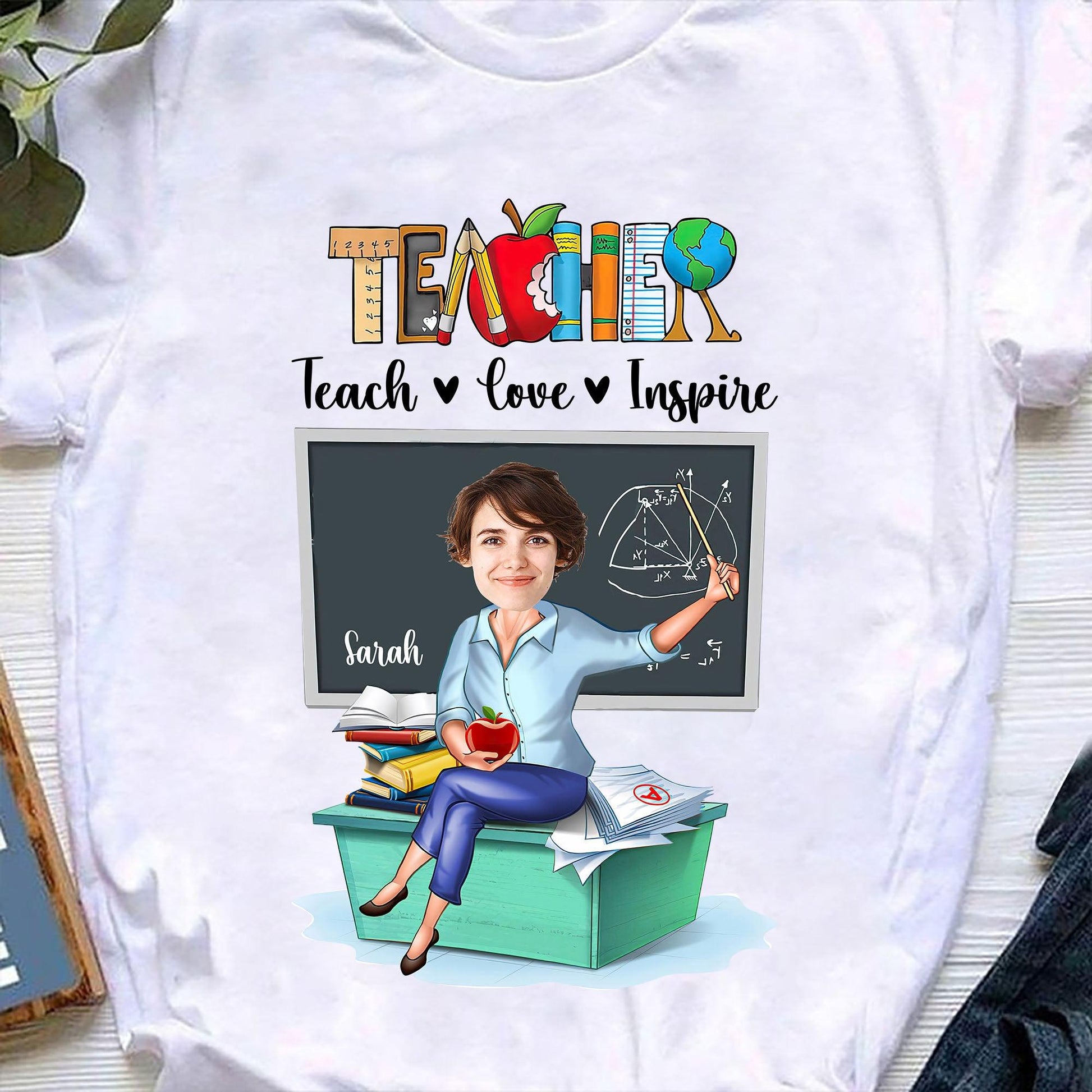 Personalized Teacher T-Shirt - Teach Love Inspire Funny Gift
