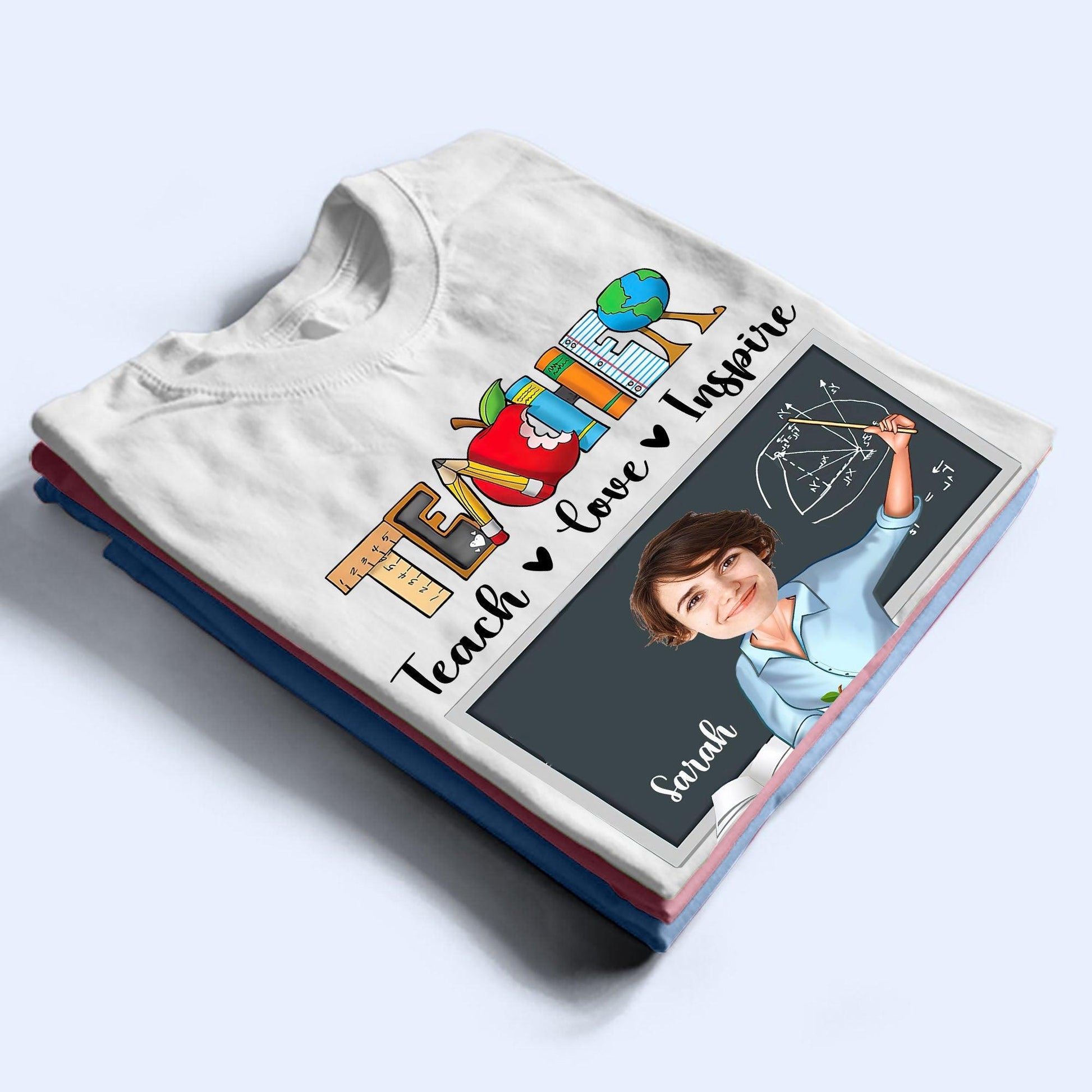 Personalized Teacher T-Shirt - Teach Love Inspire Funny Gift
