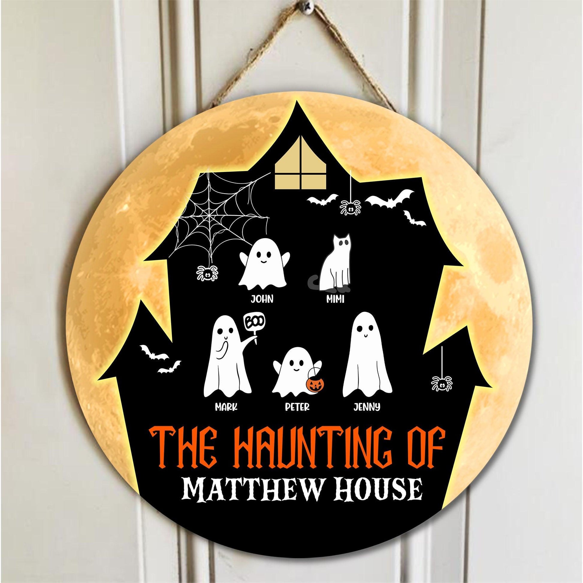 Haunting Ghost House - Cat & Dog Lovers - Personalized Wooden Sign