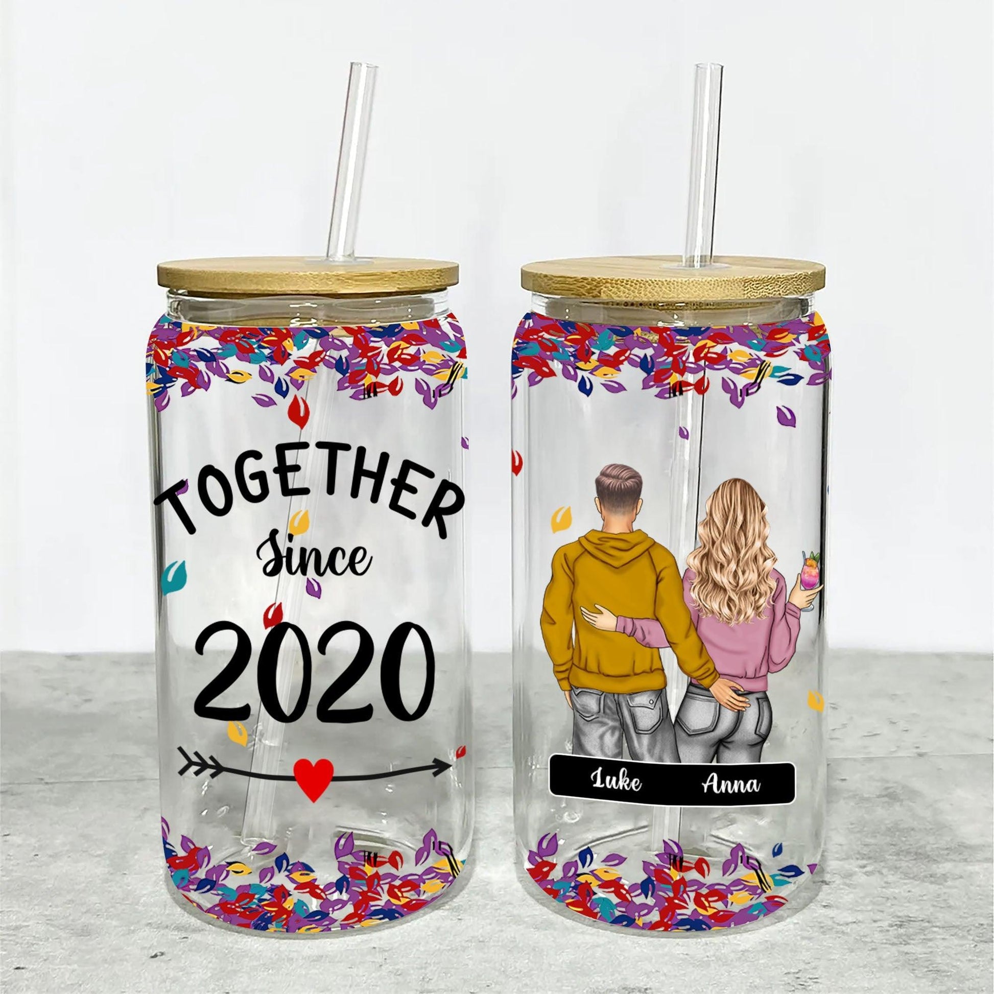 Personalized Frosted Bottle with Lid & Straw - Anniversary Gift
