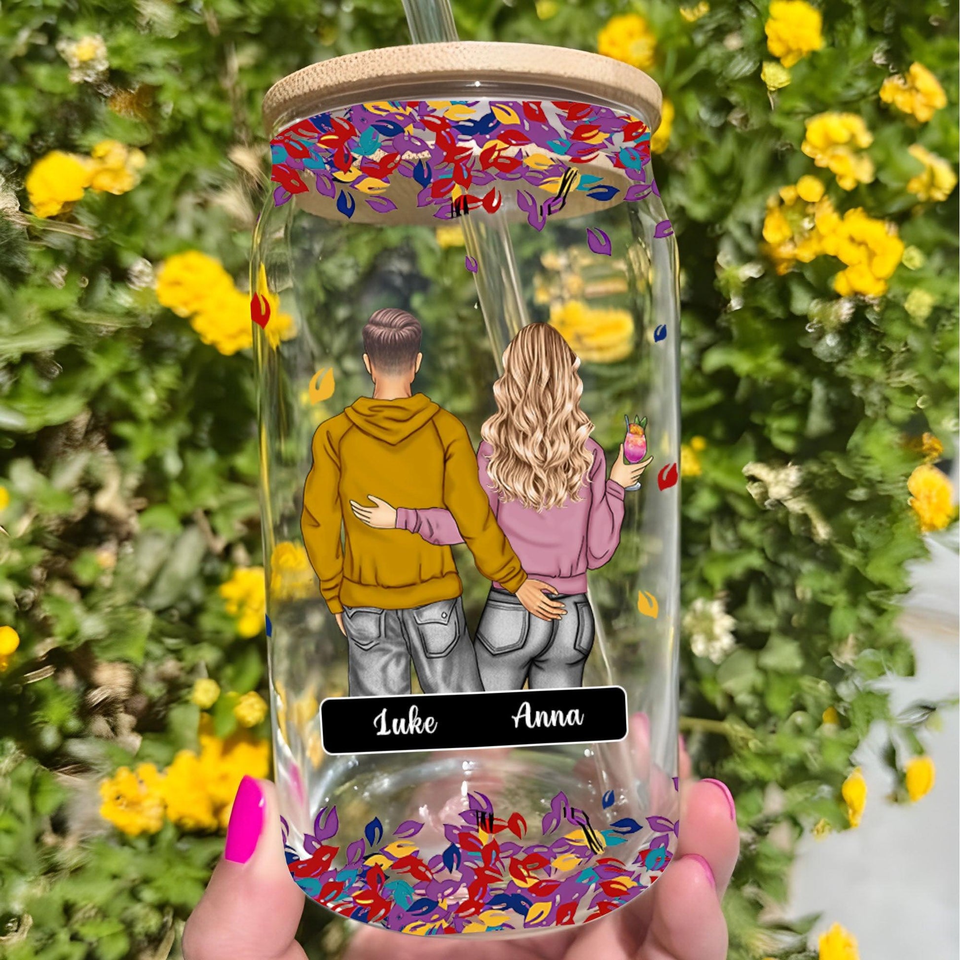 Personalized Frosted Bottle with Lid & Straw - Anniversary Gift