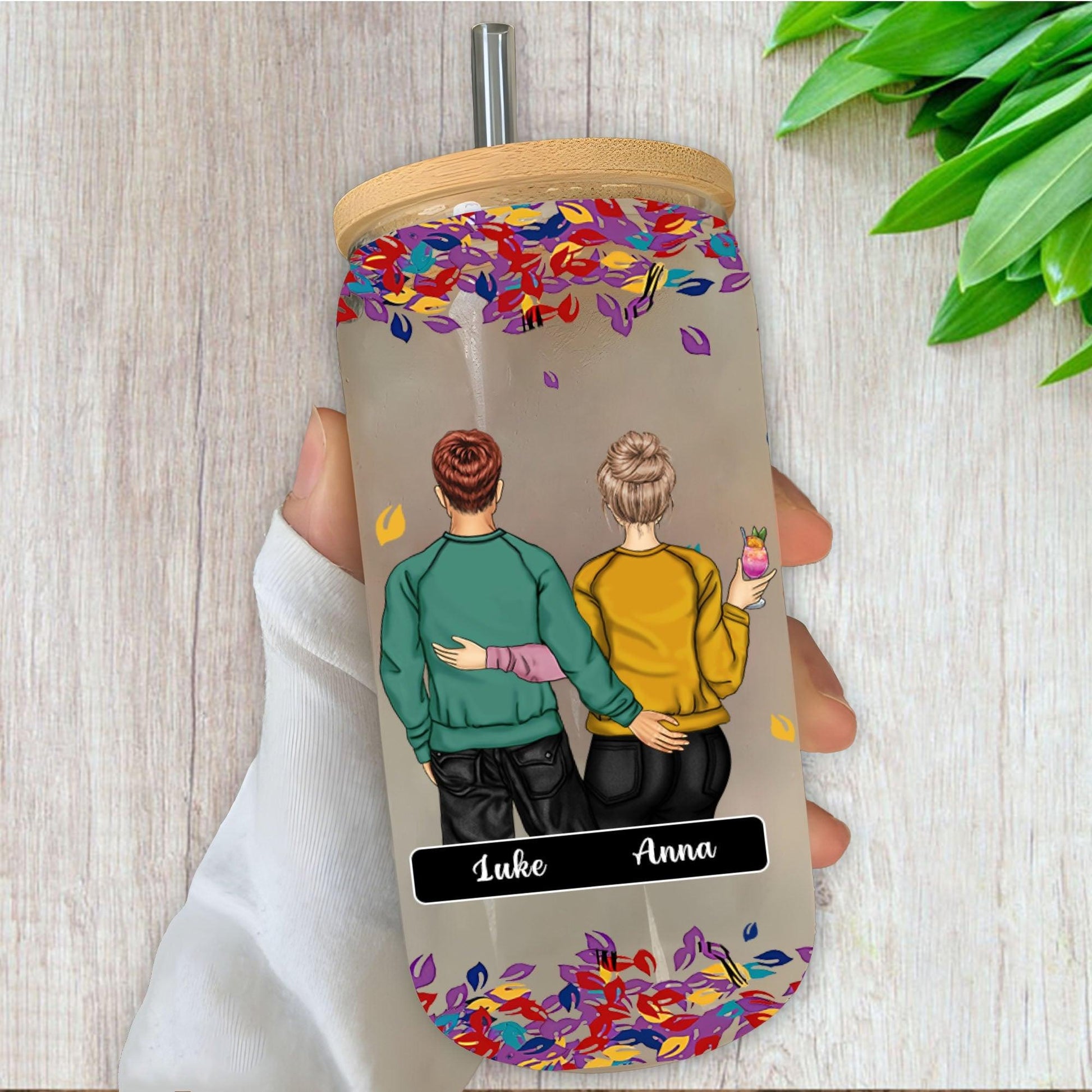 Personalized Frosted Bottle with Lid & Straw - Anniversary Gift
