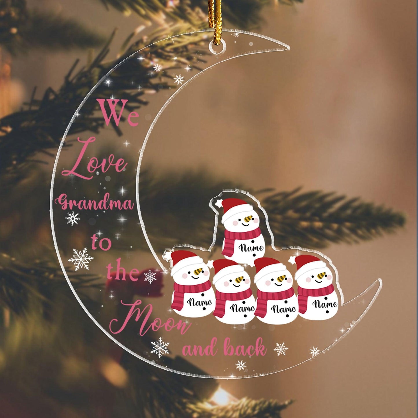 Wir lieben Oma bis zum Mond und zurück, Geschenk für Oma, Baby-Schneemann, personalisiertes Acrylornament – ​​Acrylornament in individueller Form