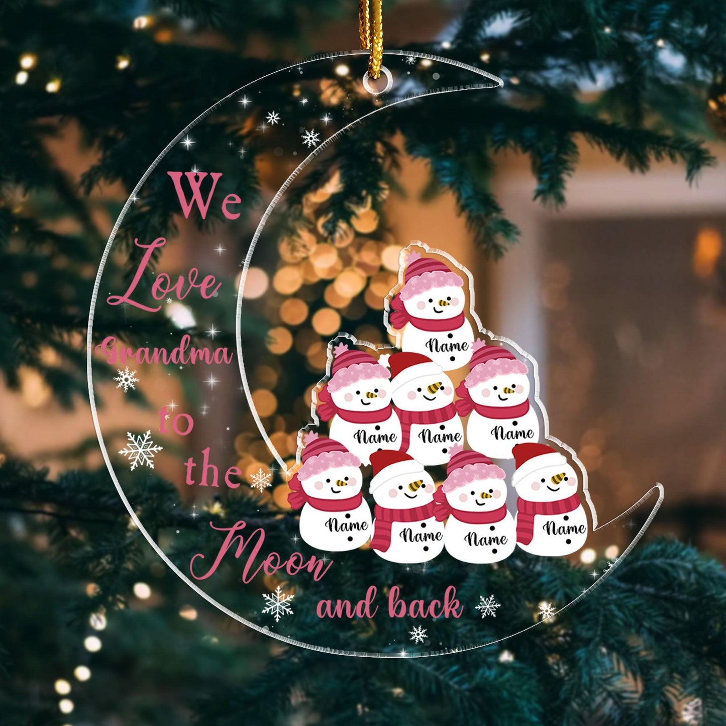 Wir lieben Oma bis zum Mond und zurück, Geschenk für Oma, Baby-Schneemann, personalisiertes Acrylornament – ​​Acrylornament in individueller Form