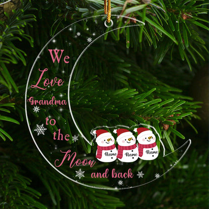 Wir lieben Oma bis zum Mond und zurück, Geschenk für Oma, Baby-Schneemann, personalisiertes Acrylornament – ​​Acrylornament in individueller Form