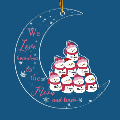 Wir lieben Oma bis zum Mond und zurück, Geschenk für Oma, Baby-Schneemann, personalisiertes Acrylornament – ​​Acrylornament in individueller Form