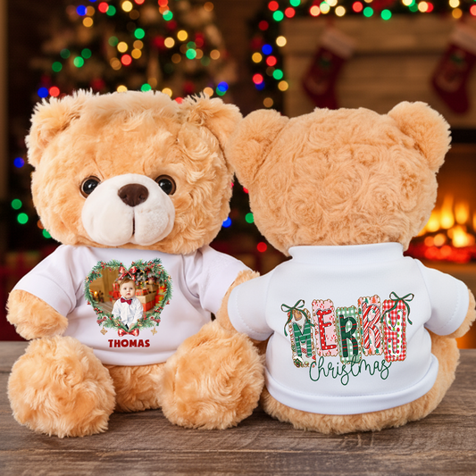 Merry Christmas - Teddy Bear With Personalized Photo Shirt