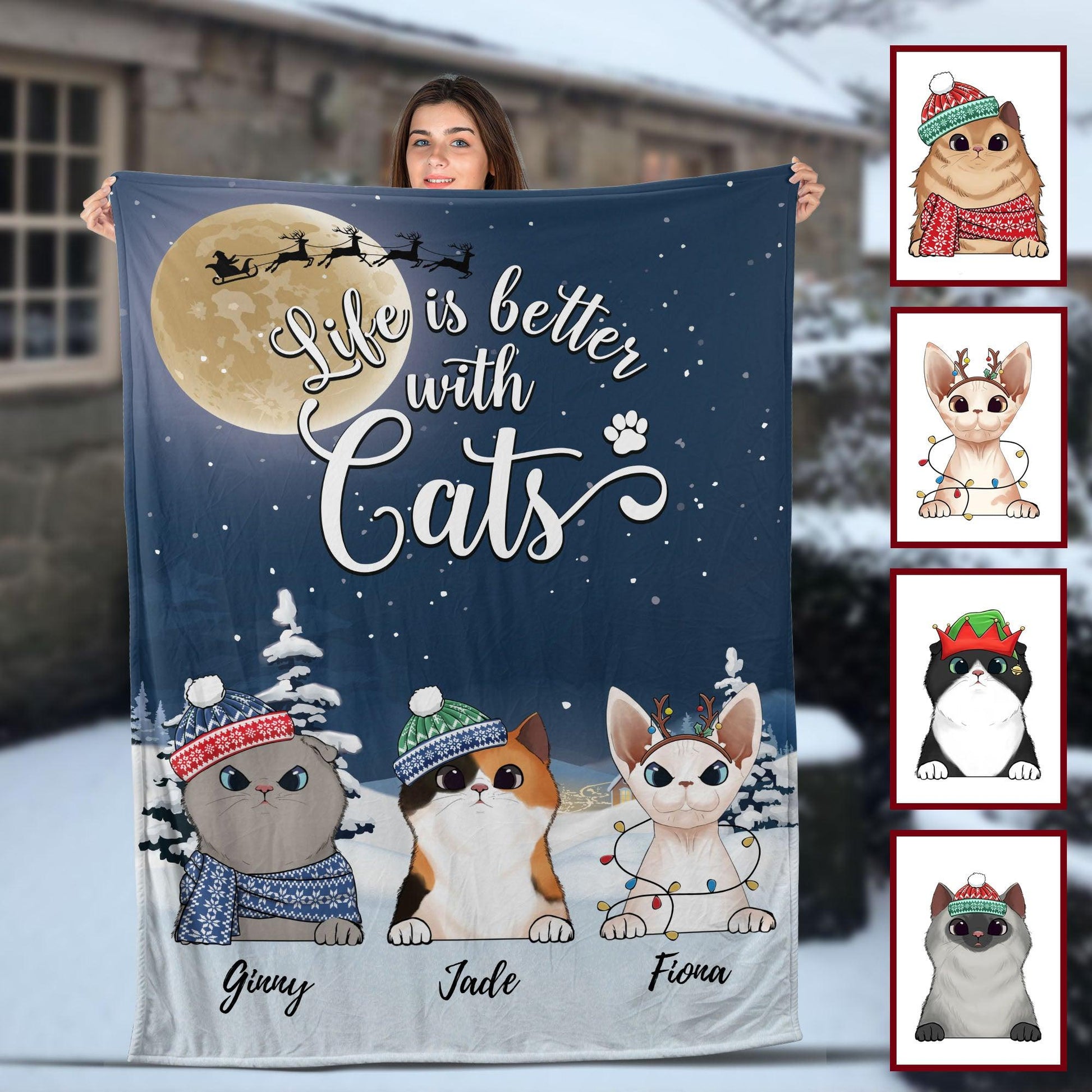 Life is better with cats Christmas Blanket - Personalized Blanket
