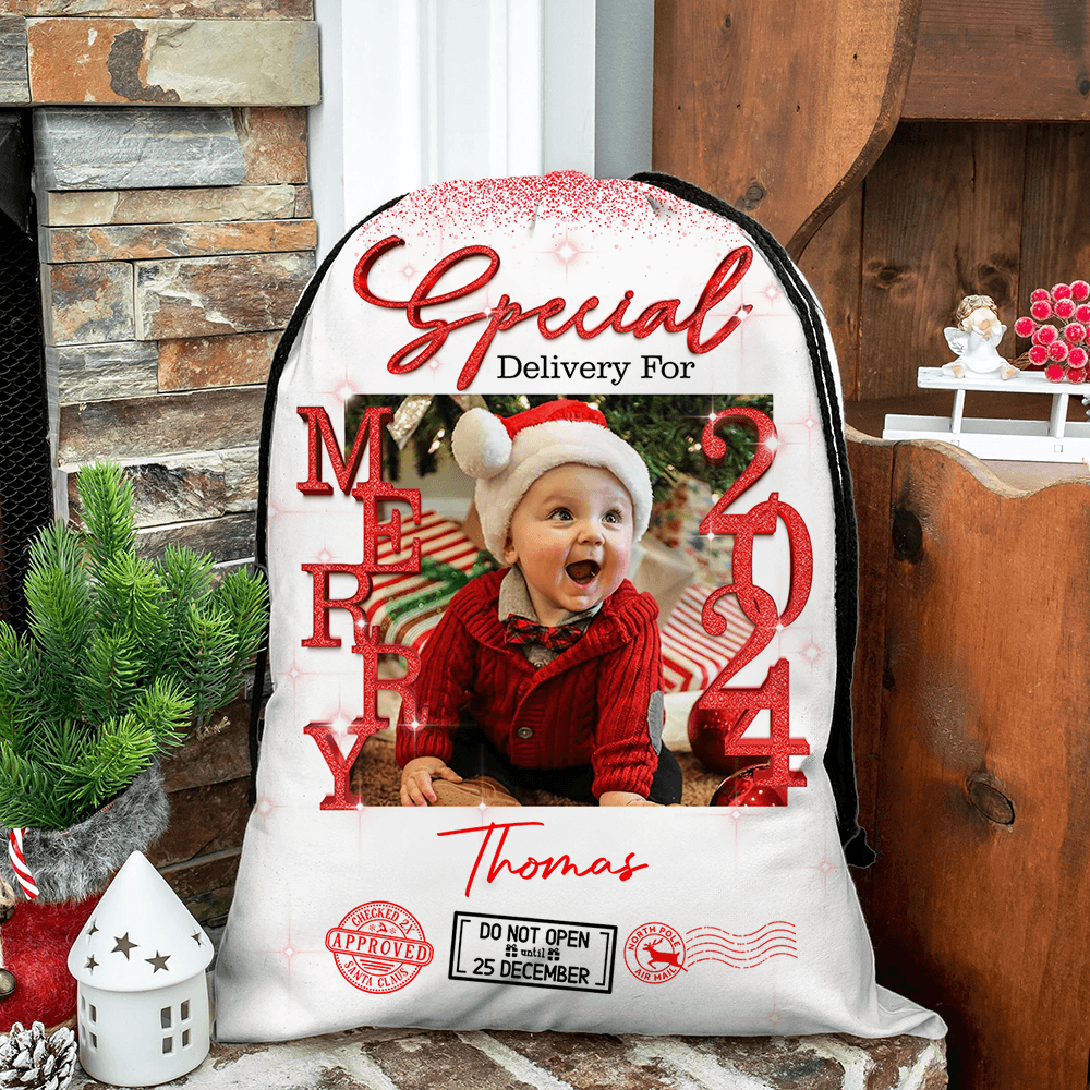 Personalized Glitter Santa Sack - Special Delivery Gift Bag